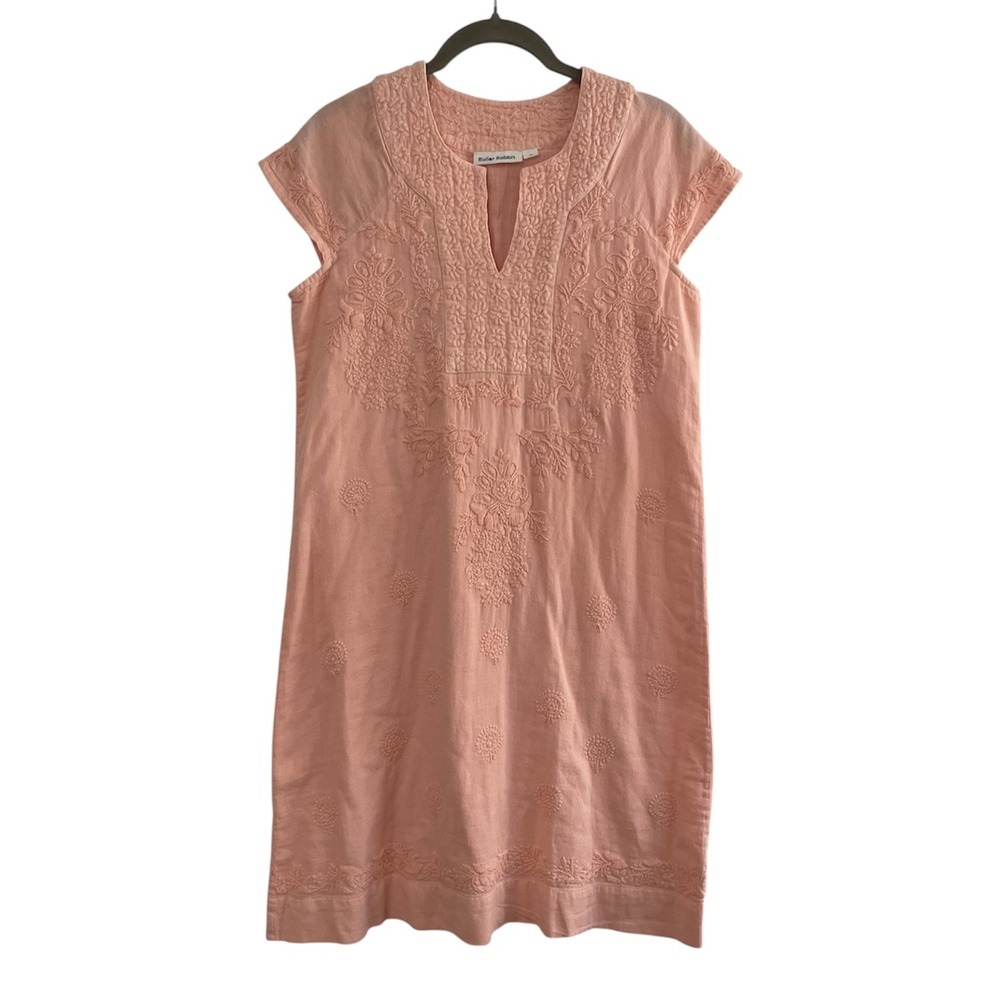 Roller Rabbit Peach Cotton Embroidered Kurti Shift Dress XS Cap Sleeve Boho